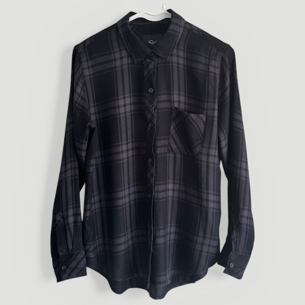 Rails Hunter Onyx Ash Black Gray Plaid Rayon Button Up Shirt Size S